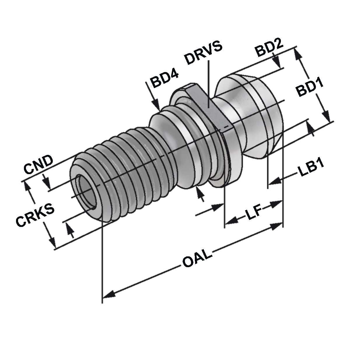 Anzugsbolzen M16 ISO 7388 Form II B mit Durchgangsbohrung, ohne O-Ring